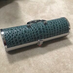 Primeware Gala Single Wine Bottle teal Tote Faux Alligator Skin Hinged Hard Case